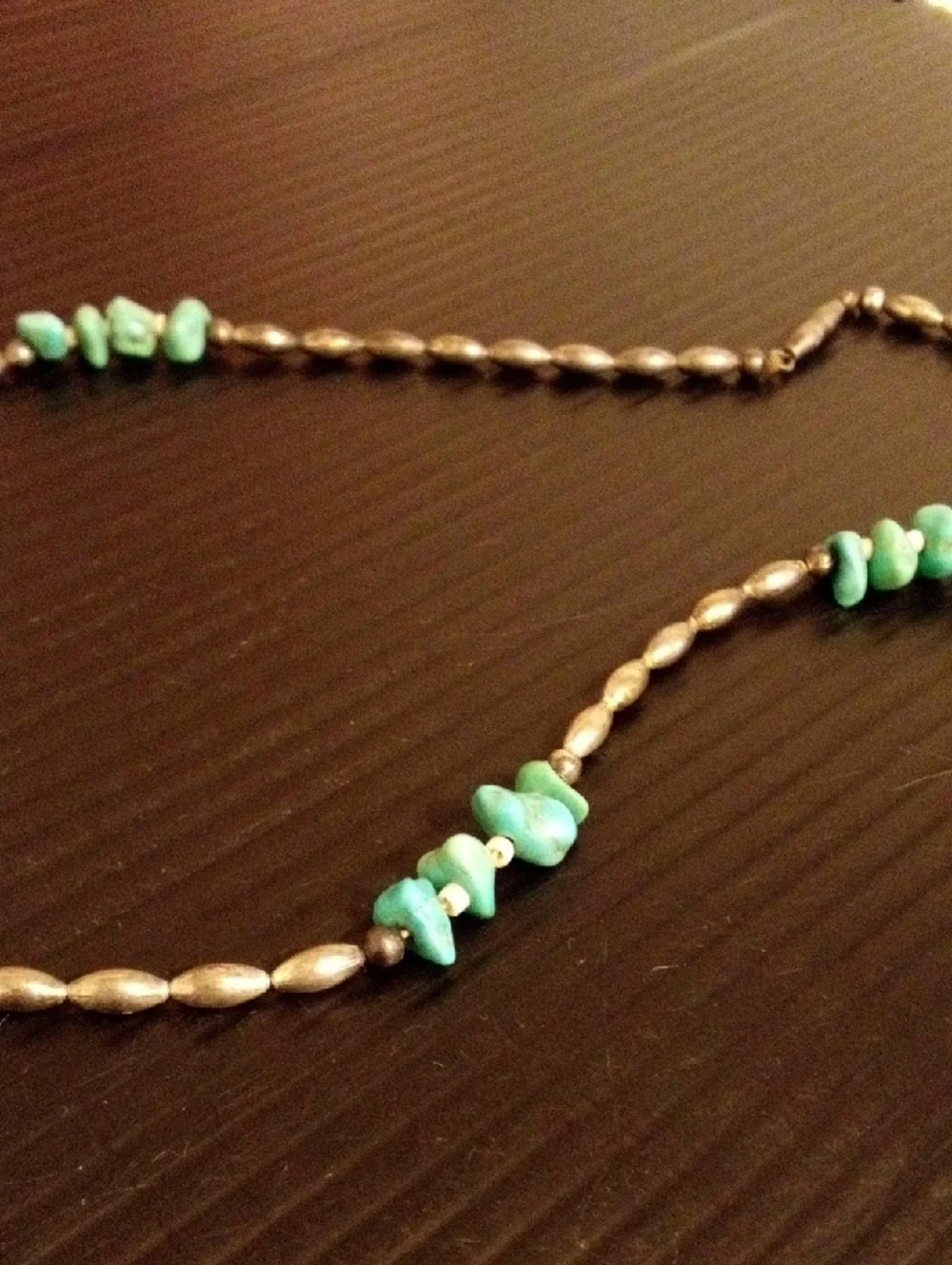 Turquoise Chip & Antiqued Silver Bead Necklace - Women Jewelry - Picture 2 of 5